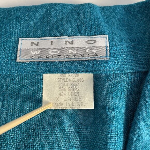 Nino Wong California Top XL Lagenlook Art To Wear Embroidered Linen Blen - Picture 11 of 16